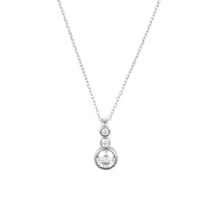 Silver Three stone Solitaire Pendant chain set