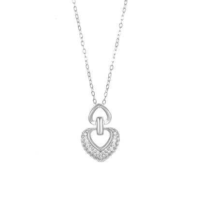 Silver Double Heart Pendant Necklace Chain Set for Women