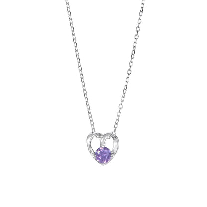 Silver Heart Purple Stone Pendant Chain Set for Women | Elegant Silver Necklace