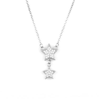 Elegant Silver Double Star Pendant Set with Chain