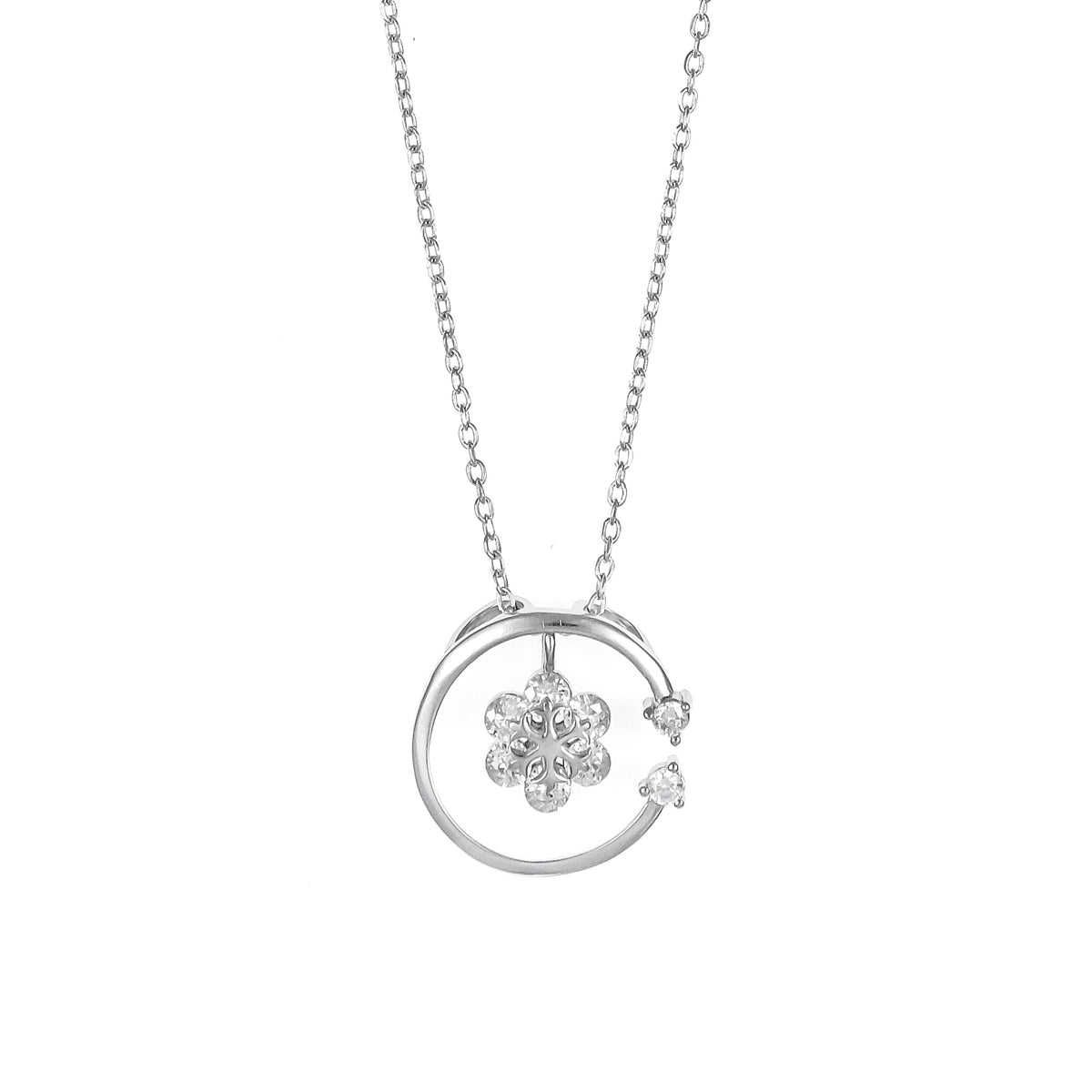 Silver Flower Pendant Necklace Chain Set for Women