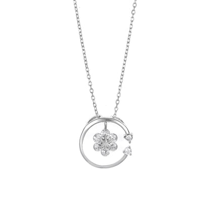 Silver Flower Pendant Necklace Chain Set for Women