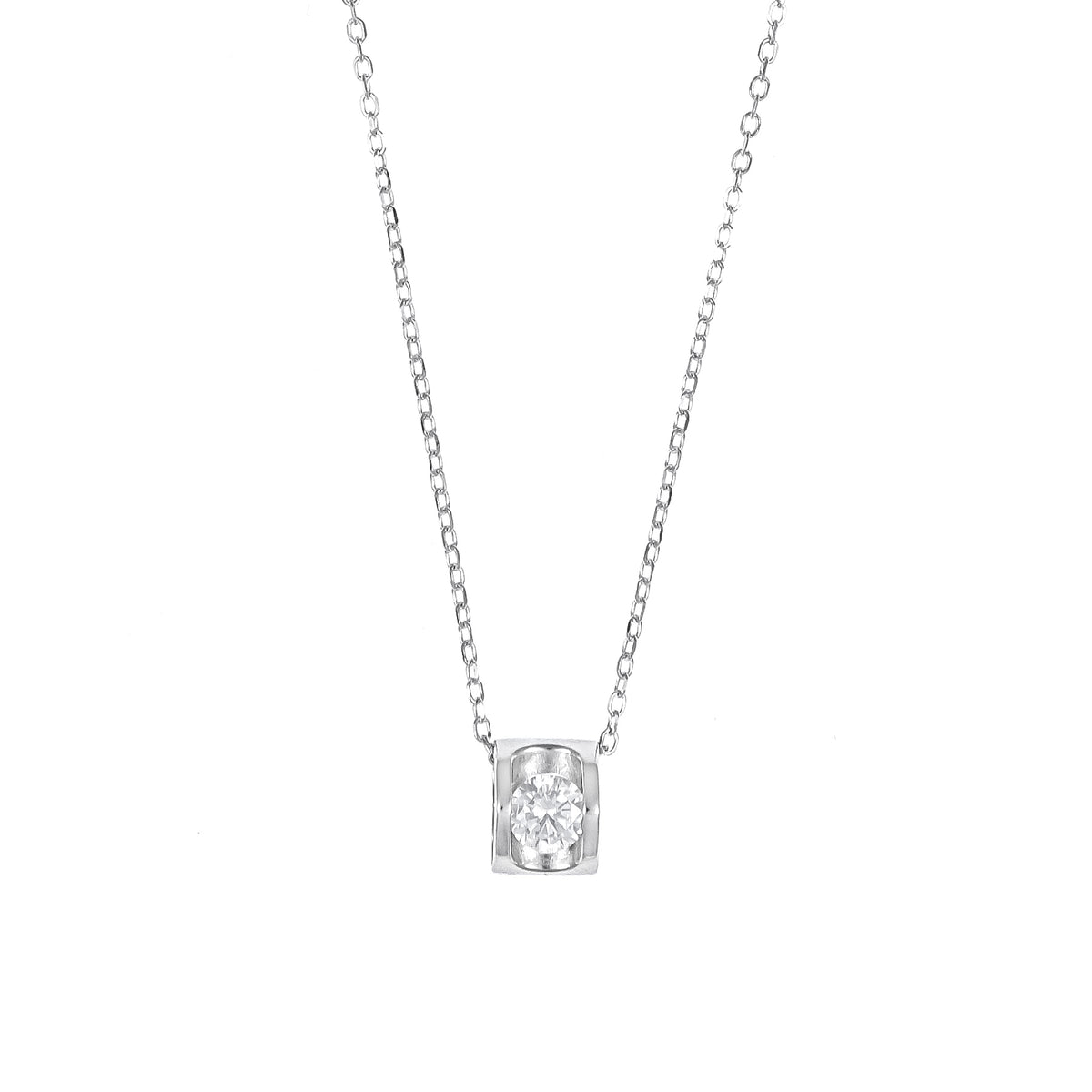Silver Dancing Solitaire Pendant Necklace Set with Chain