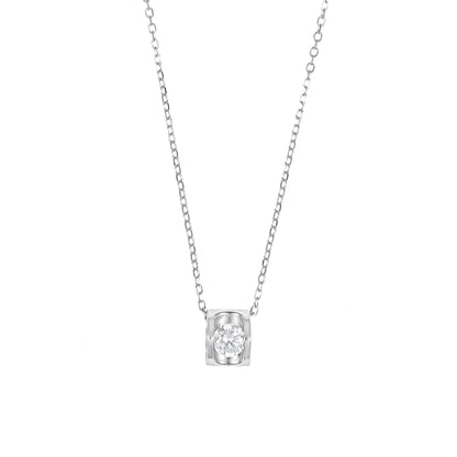 Silver Dancing Solitaire Pendant Necklace Set with Chain