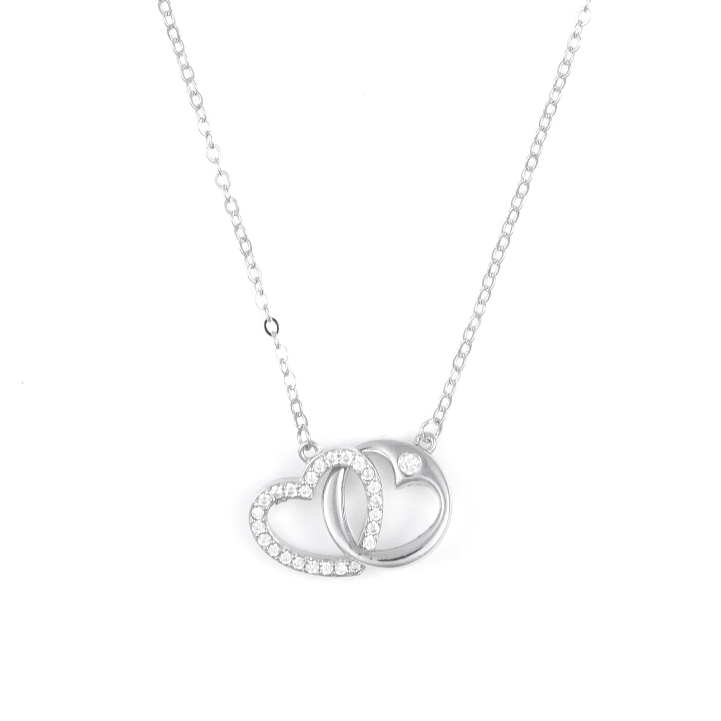 Silver  Interlocking Heart Pendant Chain Set