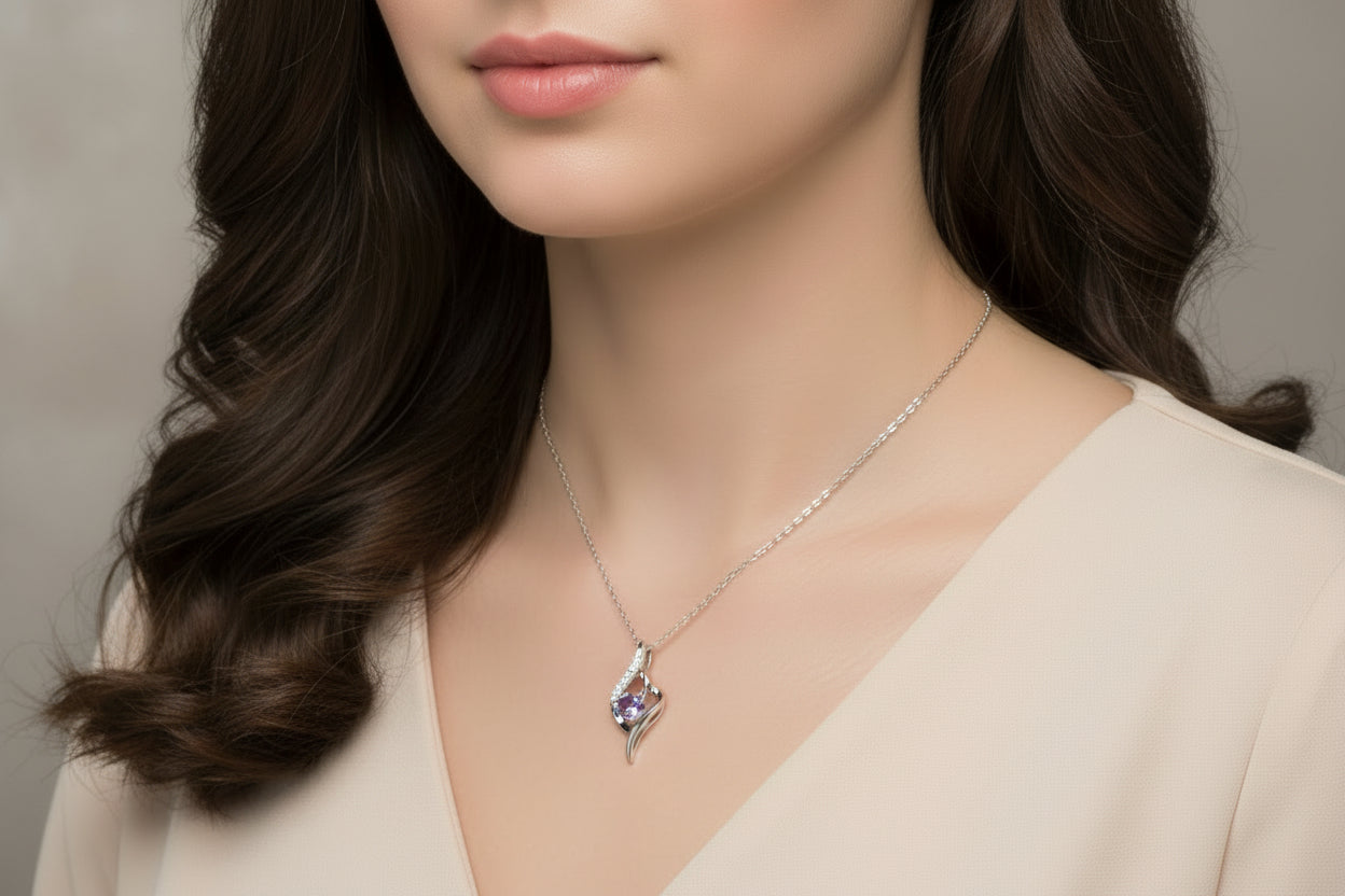 Silver Solitaire Pendant Chain set