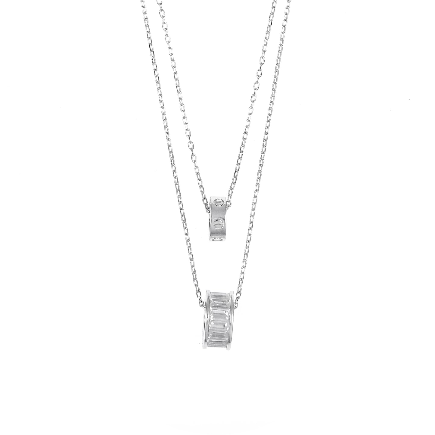 Silver Double Ring Chain Pendant Set for Women | Elegant Silver Necklace