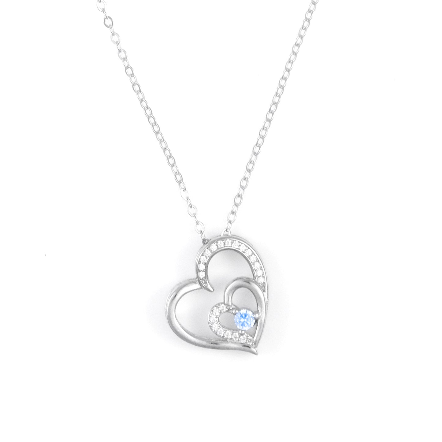 Silver 2 in 1 Heart  Pendant Chain Set