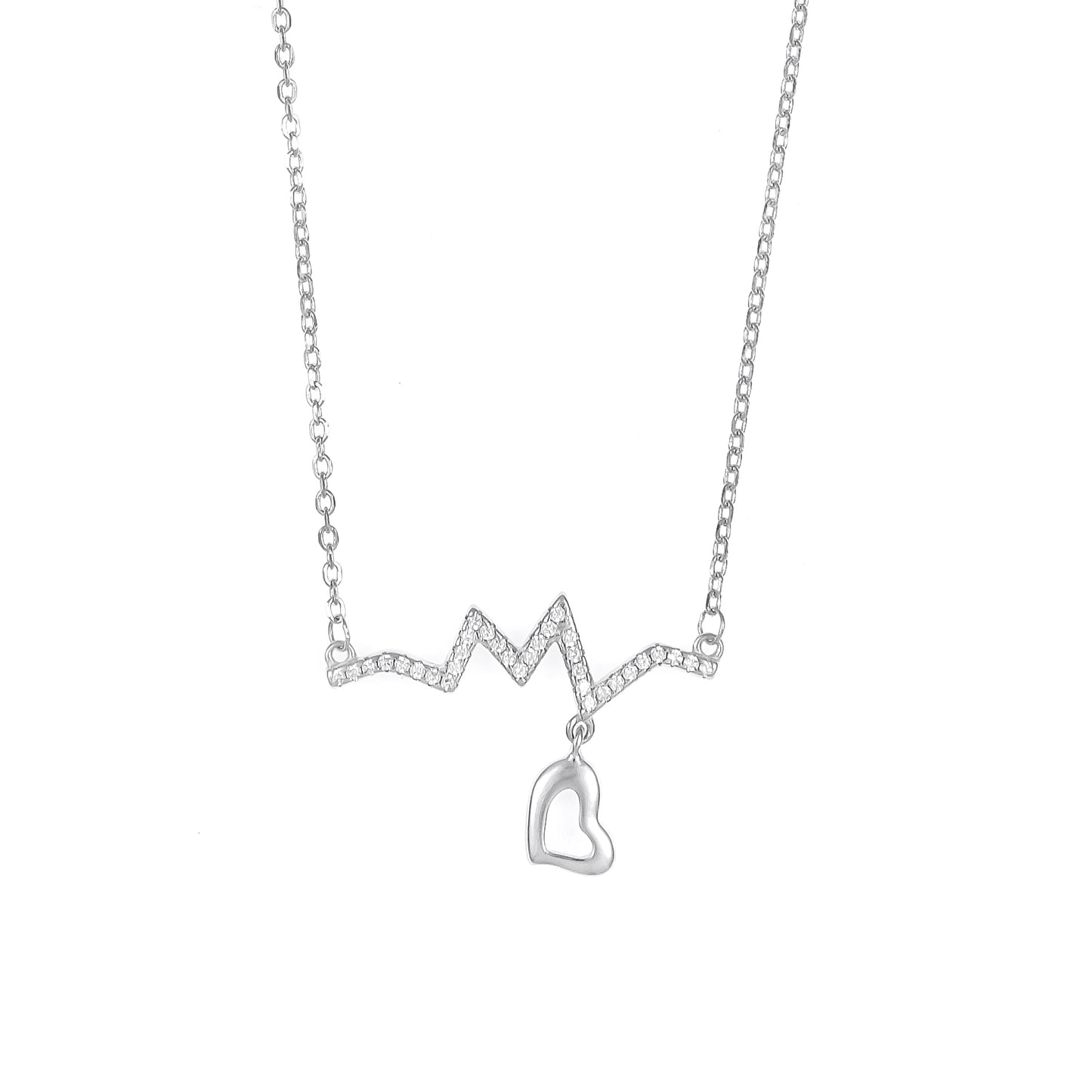 Silver Heartbeat Pendant Chain Set for Women | Elegant Silver Necklace