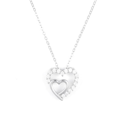 Silver 2 in 1 Heart  Pendant Chain Set