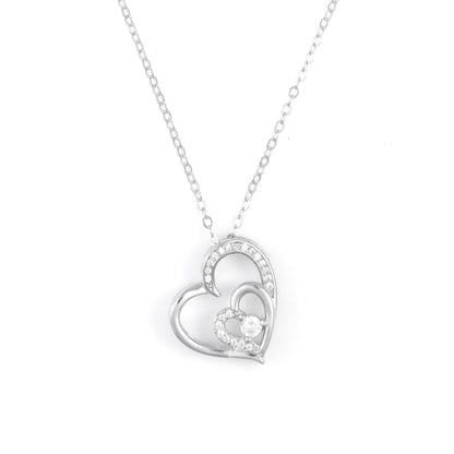 Silver Double Heart Solitaire Pendant Necklace Chain Set for Women