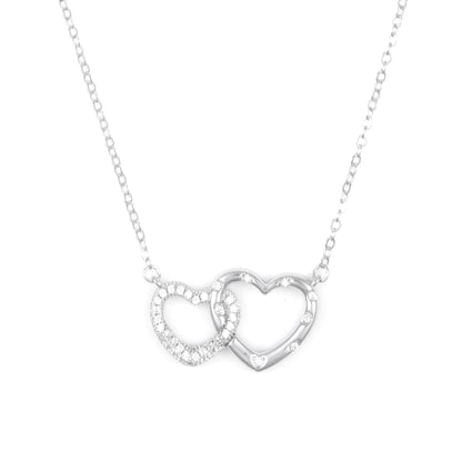 Silver Double Heart Pendant Necklace Chain Set for Women