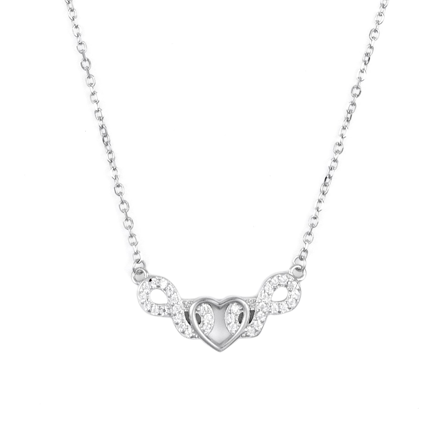 Silver Infinity Heart Chain Pendant Set