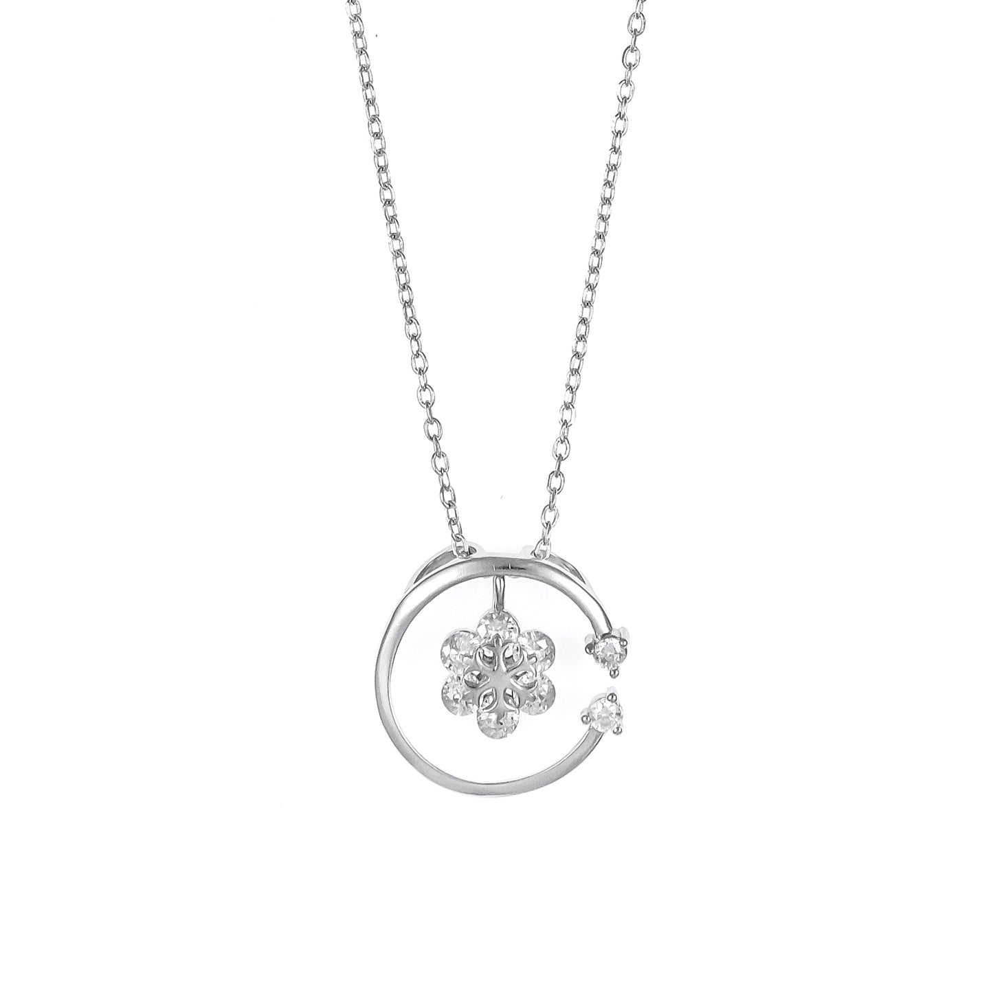 Silver Flower Pendant Chain Set
