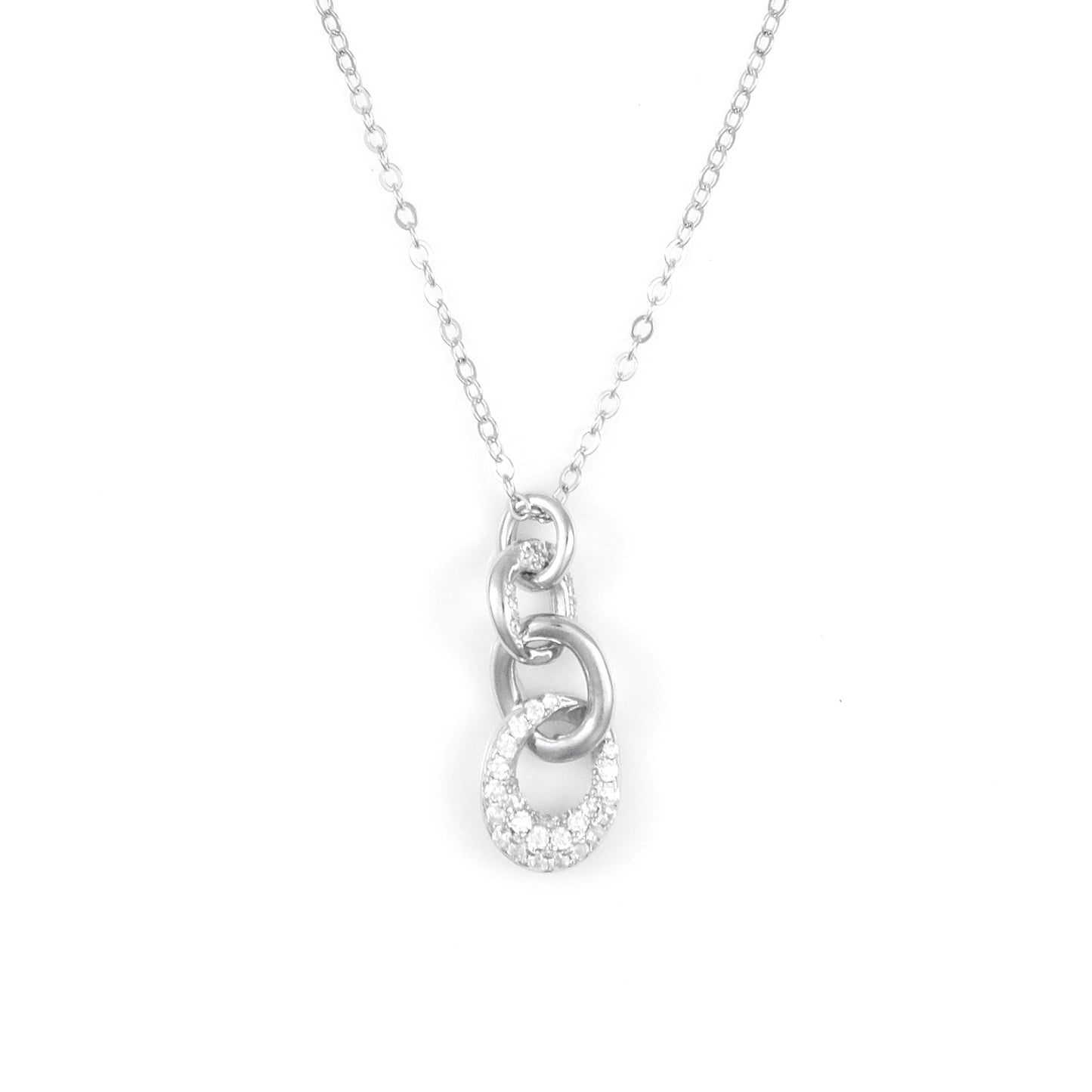 Silver 4 Interlocking Ring Pendant Chain Set