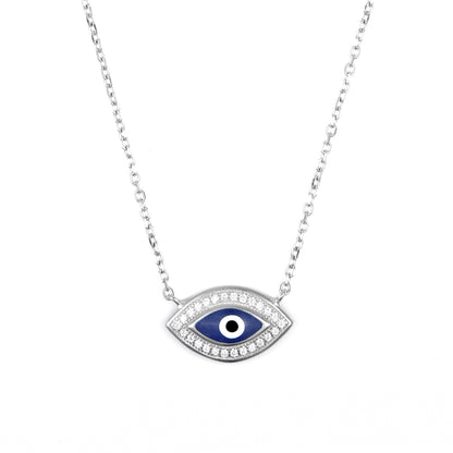 Silver Cz  Evil Eye Pendant chain set