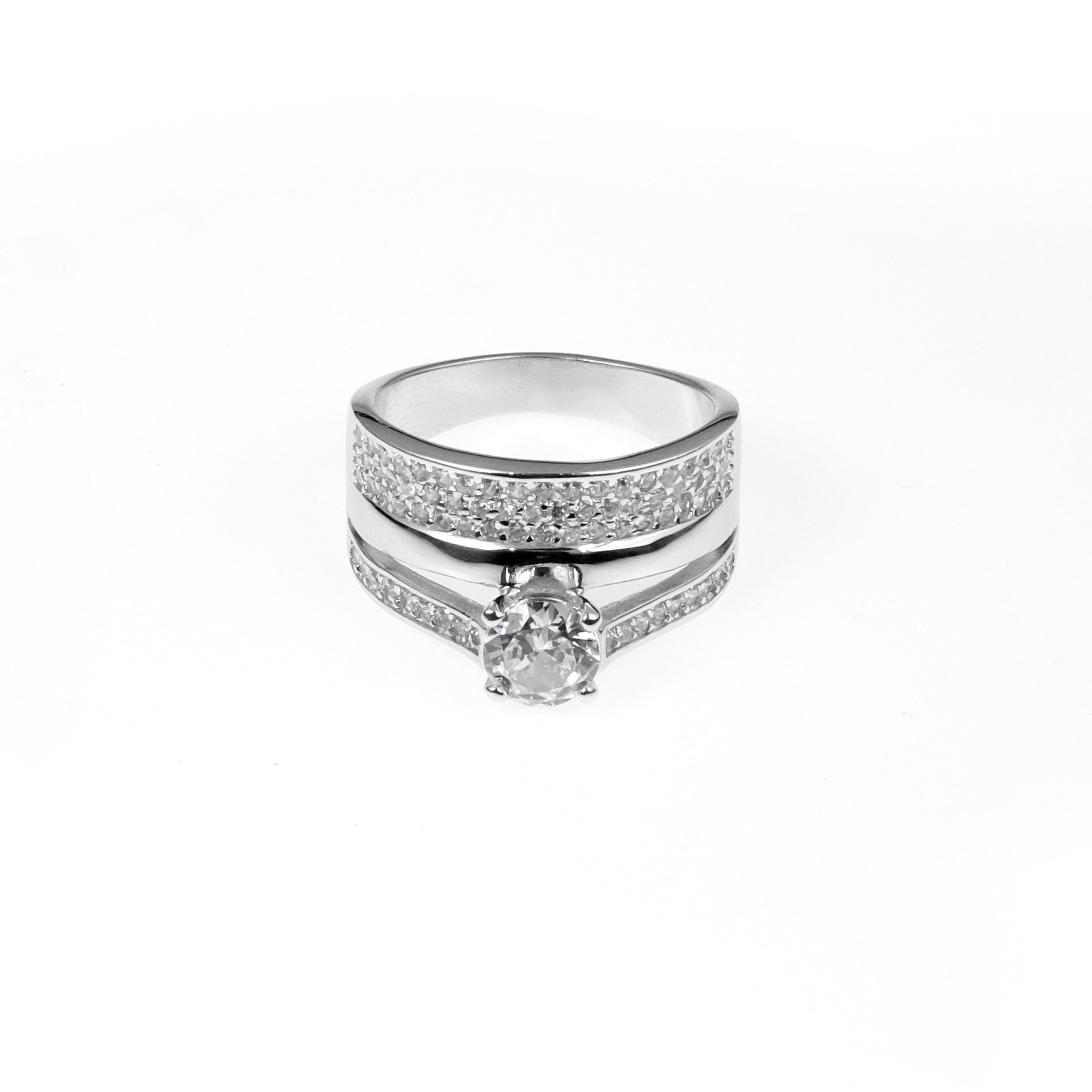 92.5 Sterling Silver Engagement ring & Matching  wedding band