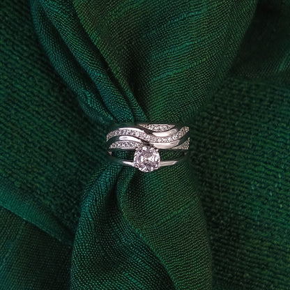 92.5 Sterling Silver Single Stone ladice 2pc Ring