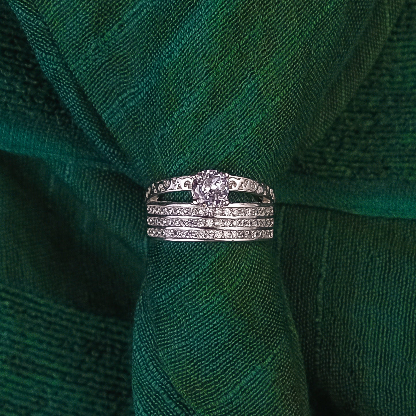 92.5 Sterling Silver Engagement ring & Matching  wedding band