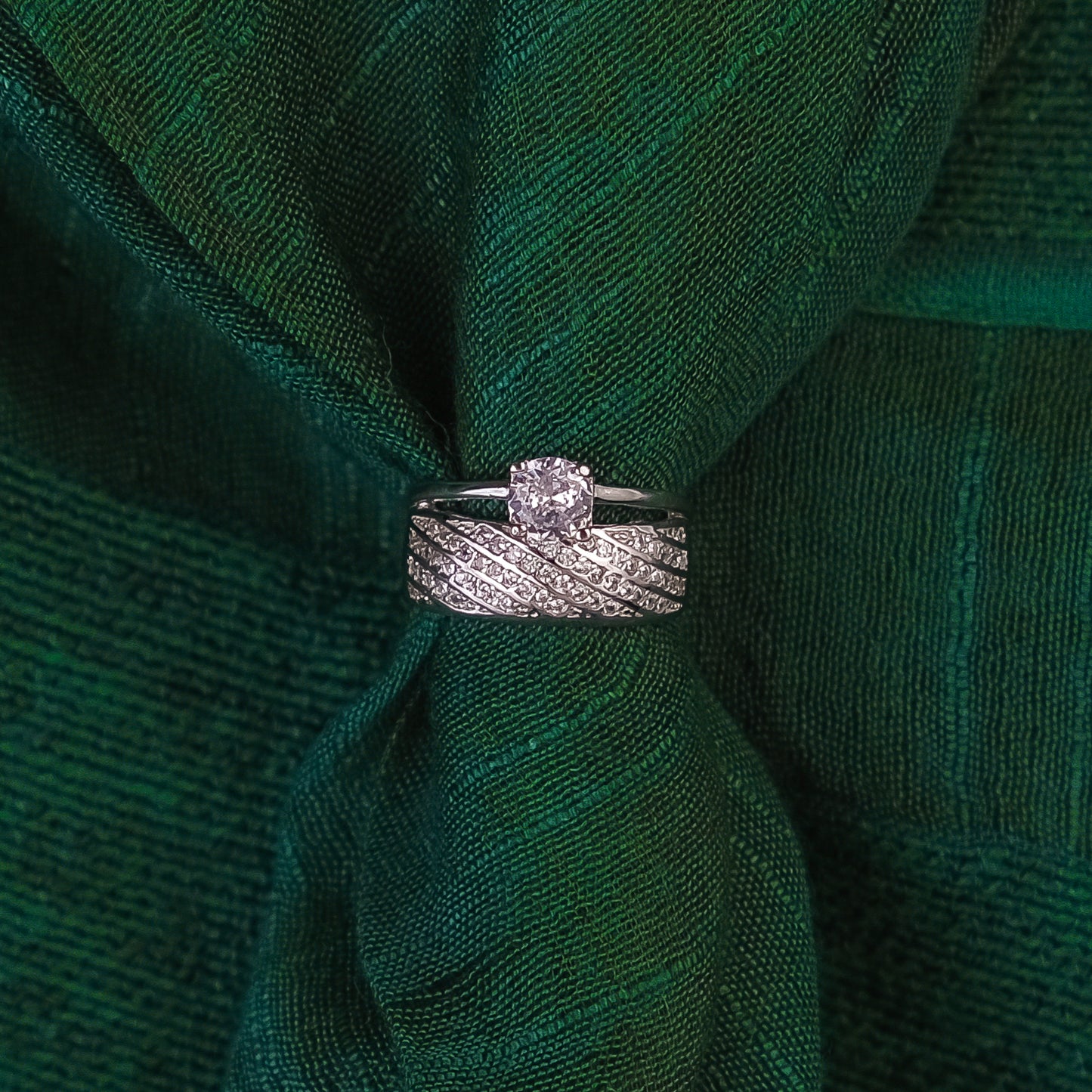 92.5 Sterling Silver Engagement ring & Matching  wedding band