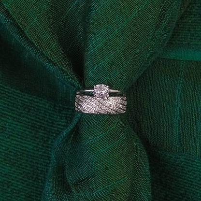 92.5 Sterling Silver Engagement ring & Matching  wedding band