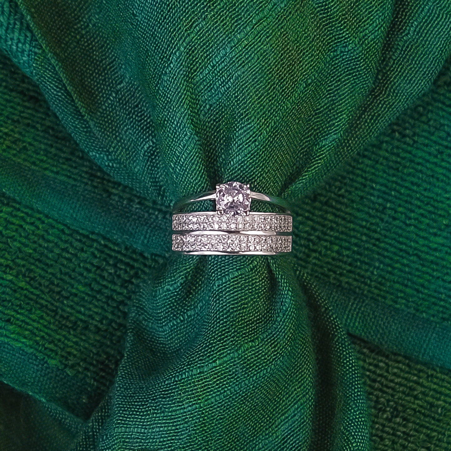 92.5 Sterling Silver Engagement ring & Matching  wedding band