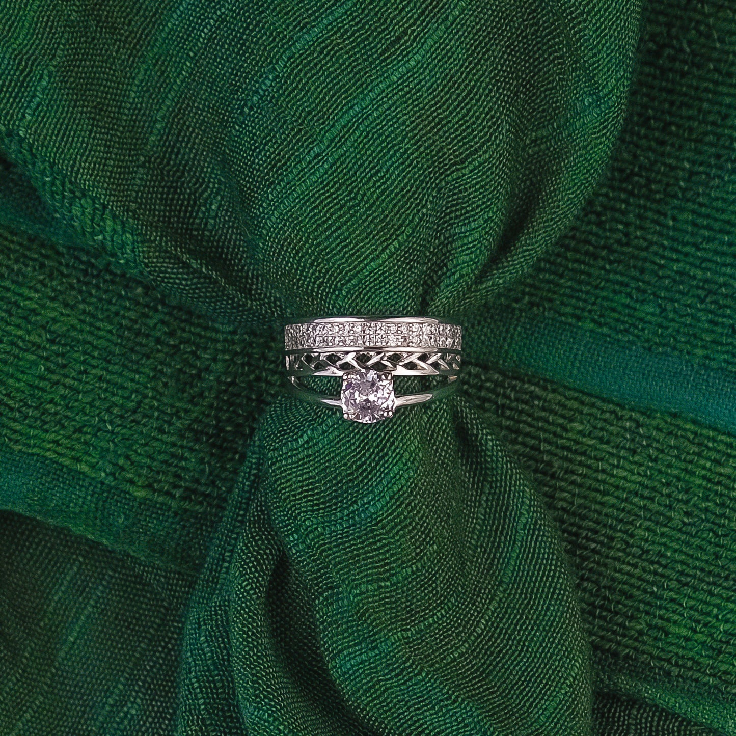 92.5 Sterling Silver Single Stone ladice 3 in 1 Ring