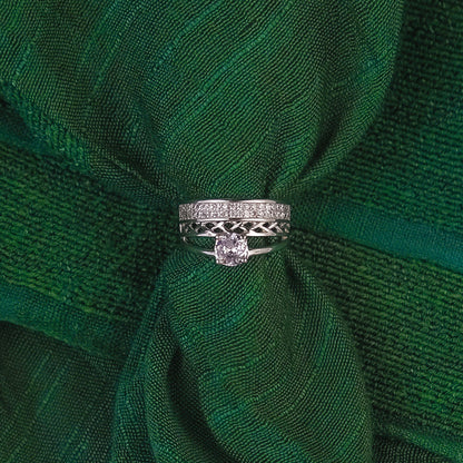 92.5 Sterling Silver Single Stone ladice 3 in 1 Ring