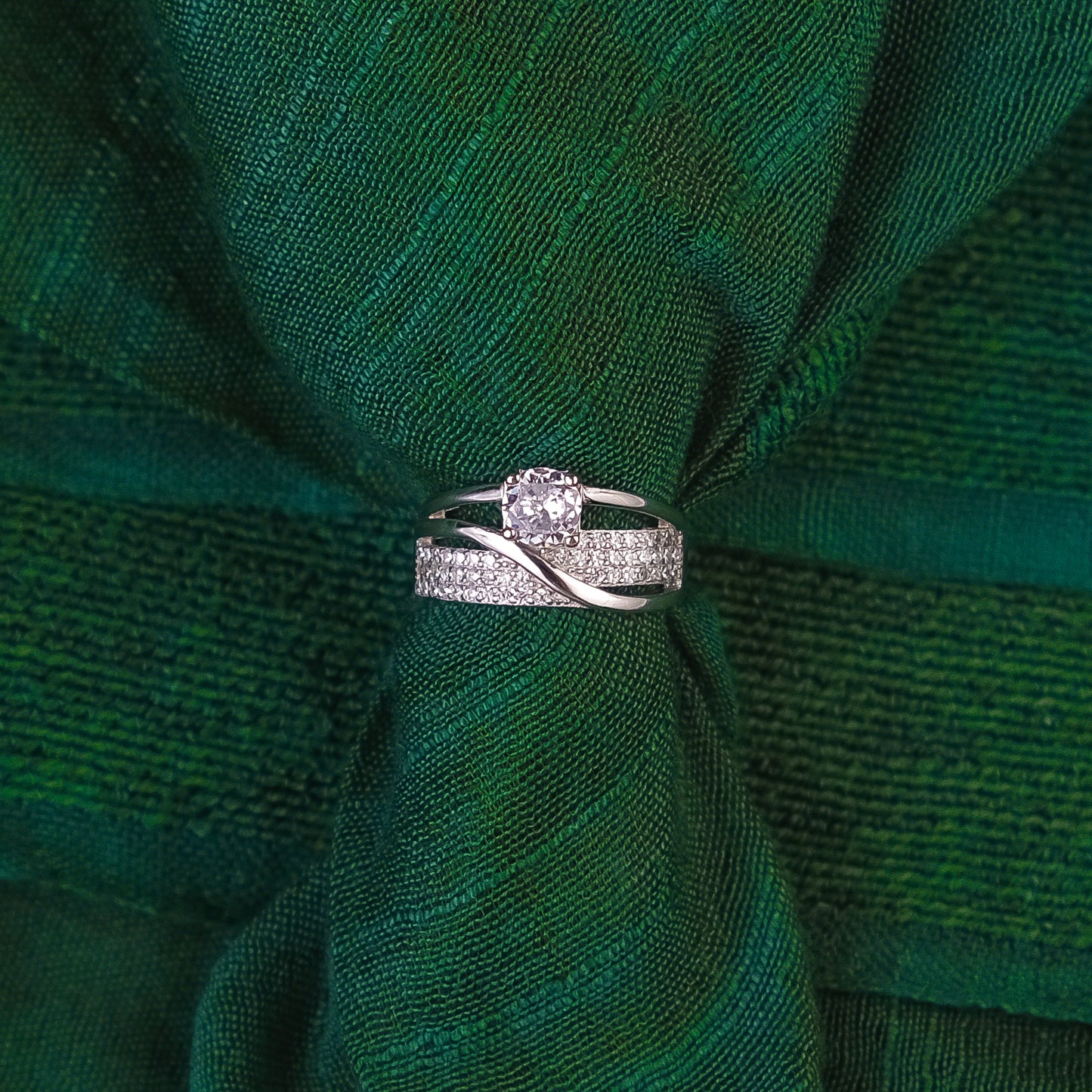 92.5 Sterling Silver Engagement ring & Matching  wedding band