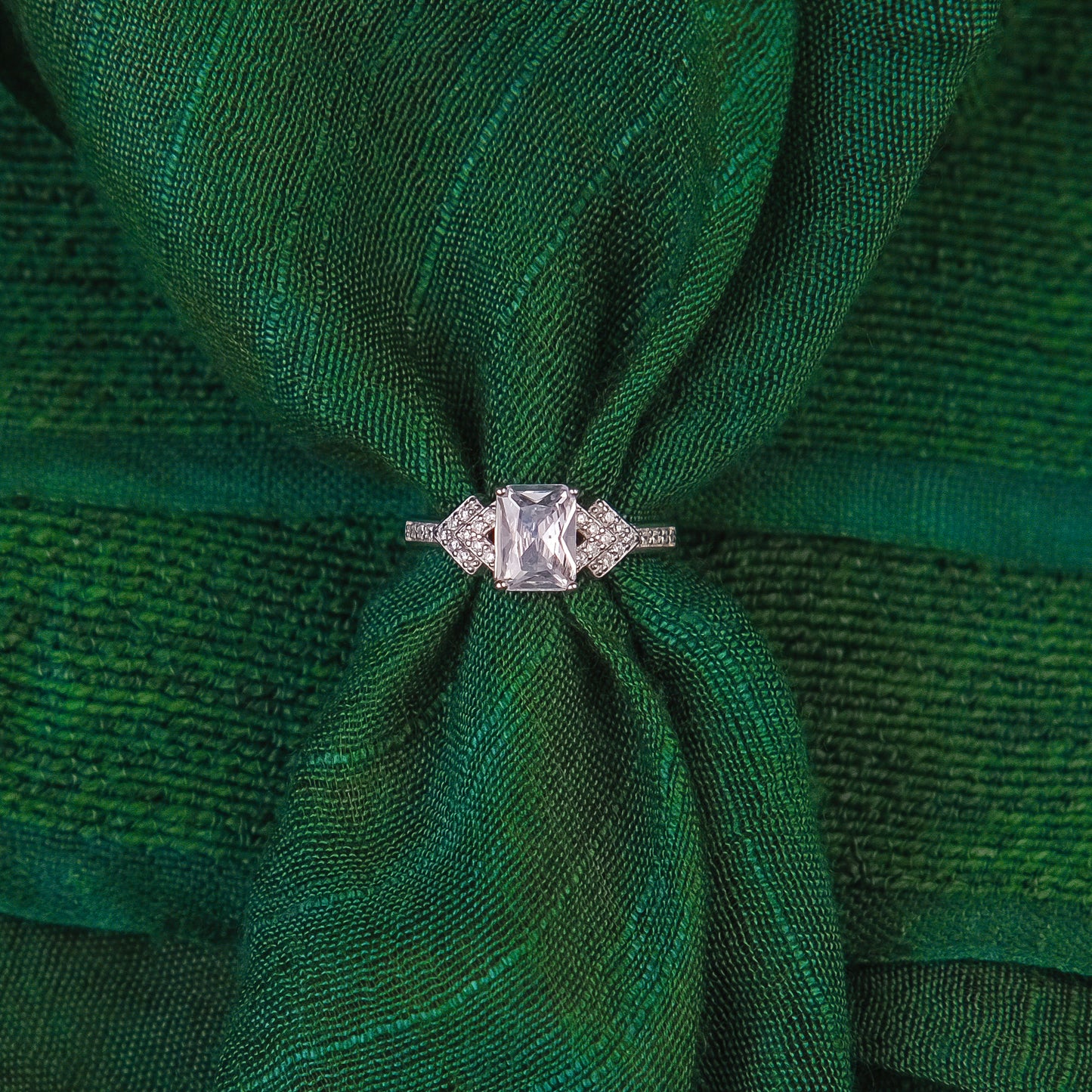 92.5 Sterling Silver Single rectangle Stone ladice  Ring