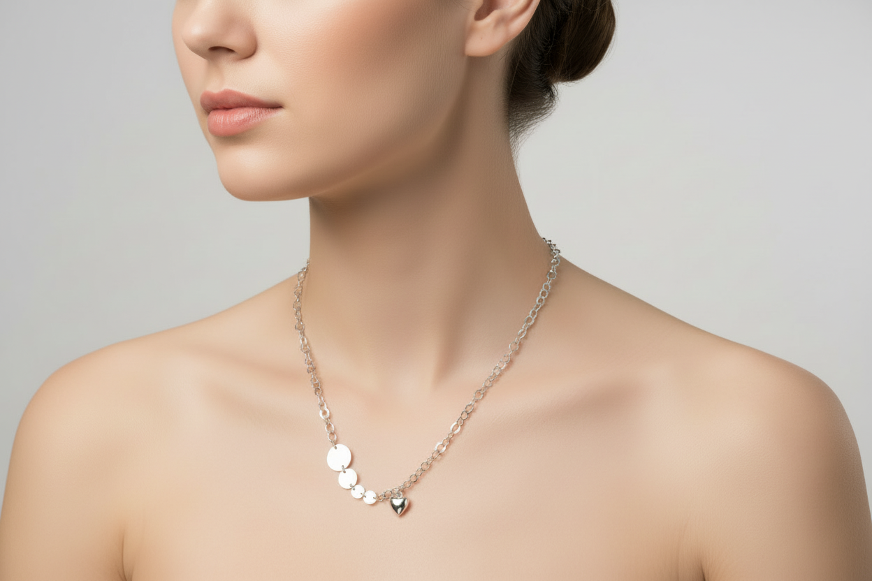 Silver Tanmaniya Heart Pendant Chain Set