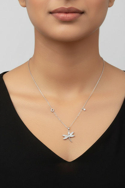 Silver Tanmaniya Butterfly Pendant Chain Set for Women | Elegant Silver Necklace
